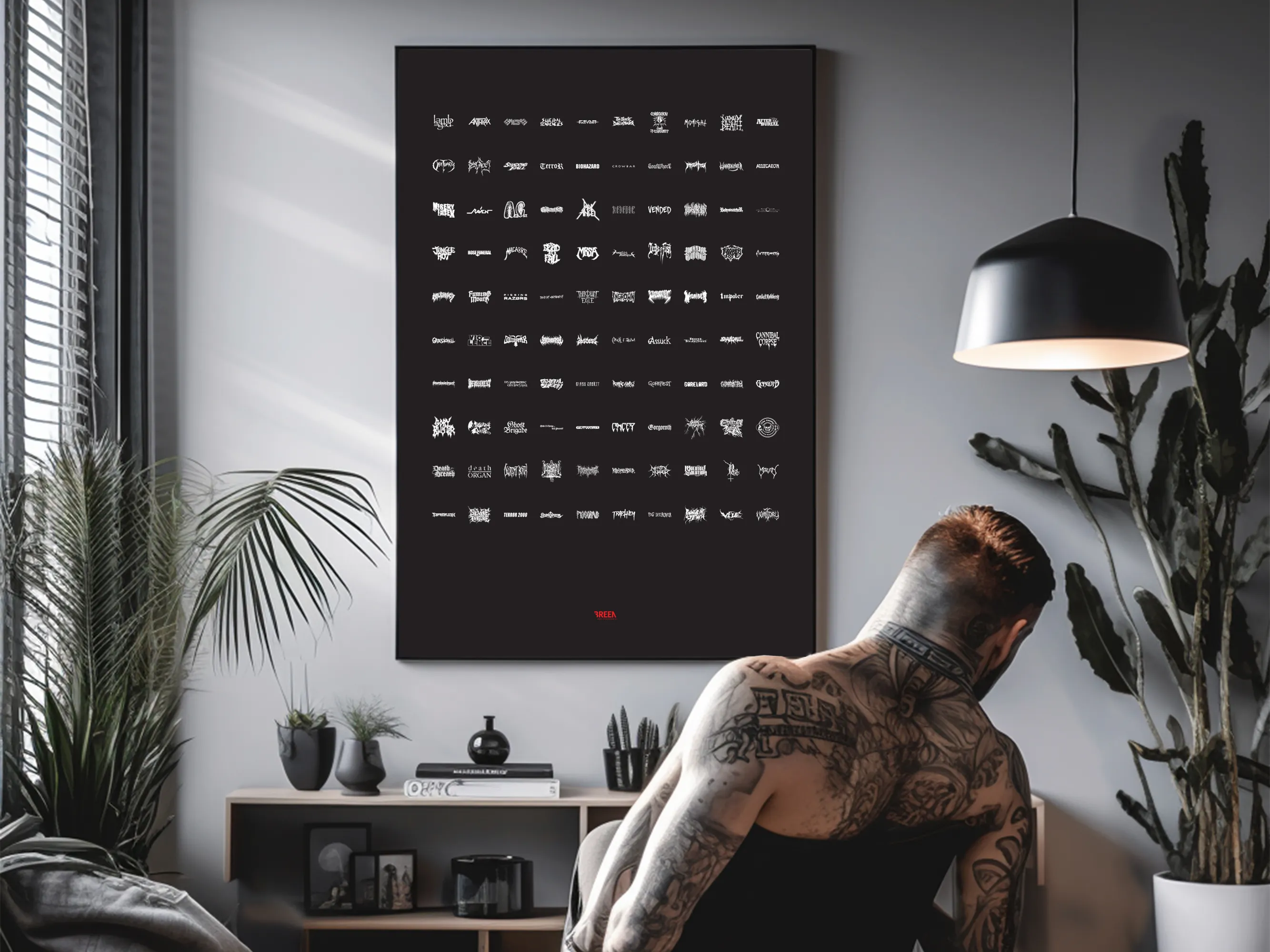 Black metal poster in a bedroom