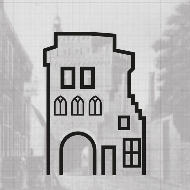 image hoge brugge gate with line drawing
